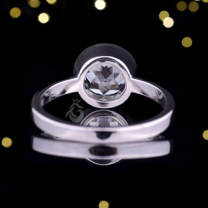 Portuguese Cut Dark Gray Moissanite Ring – Bezel Set Solitaire Engagement & Anniversary Ring