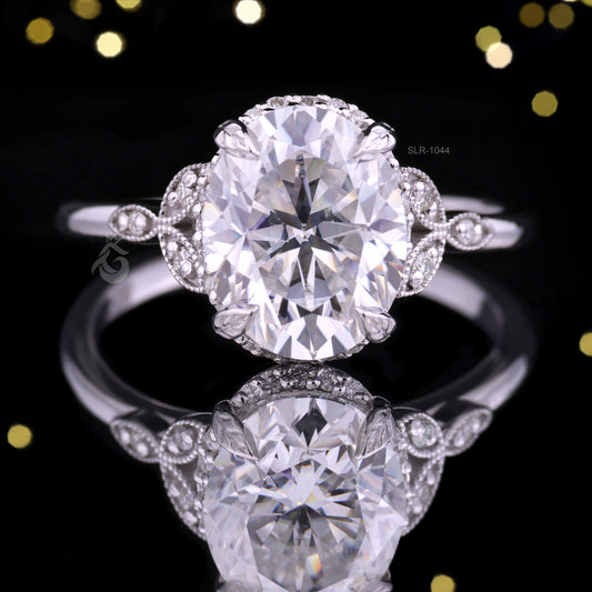 Milgrain Art Deco 2.50CT Oval Moissanite Ring – 10K Vintage Engagement & Anniversary Ring