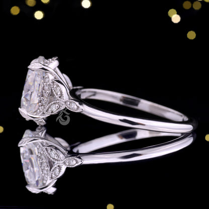 Milgrain Art Deco 2.50CT Oval Moissanite Ring – 10K Vintage Engagement & Anniversary Ring