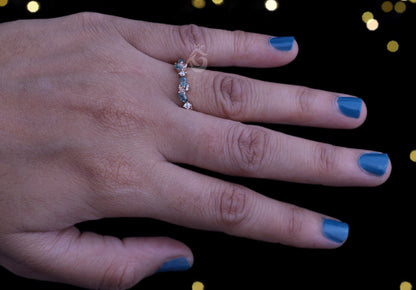 Marquise Cut Moss Agate Wedding Band, 10K Rose Gold Leaf Ring, Round Moissanite Dainty Promise Anniversary Band