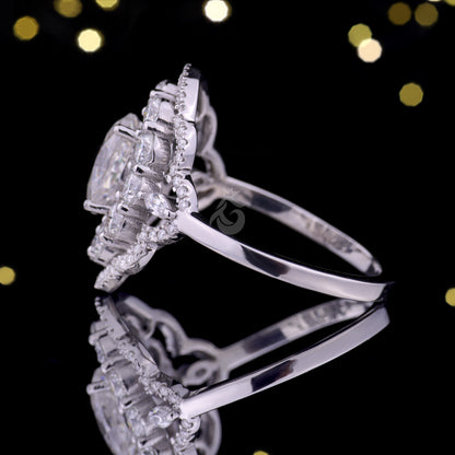 Oval Halo Moissanite Engagement Ring – 14K Gold Marquise Side Stone Bridal Ring