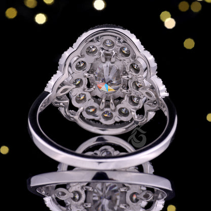 Oval Halo Moissanite Engagement Ring – 14K Gold Marquise Side Stone Bridal Ring