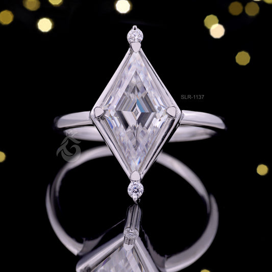 2CT Lozenge Cut Moissanite Engagement Ring – 14K Yellow Gold Kite Shape Solitaire Ring