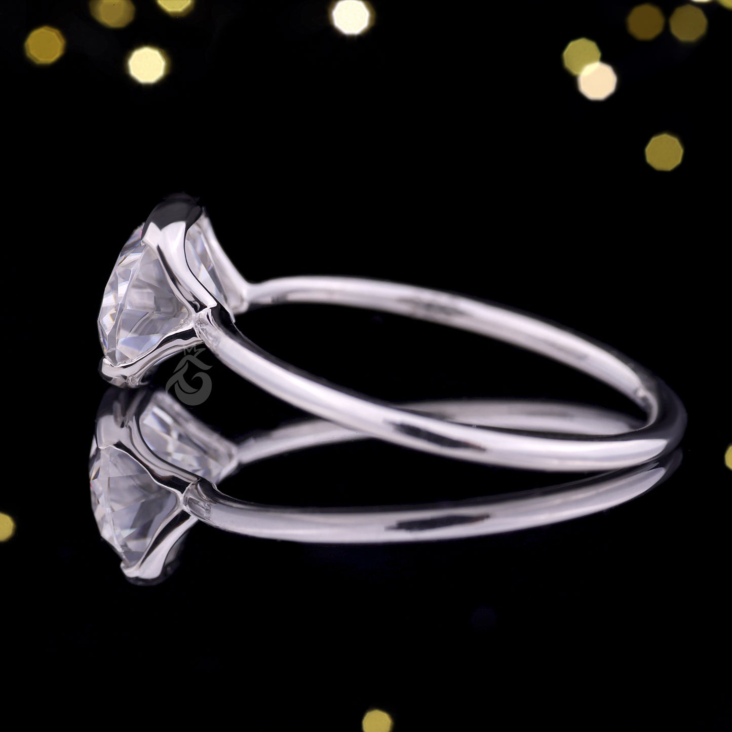 1.67CT East-West Oval Moissanite Solitaire Ring – Half Bezel Set 10K/14K/18K White Gold Engagement Ring