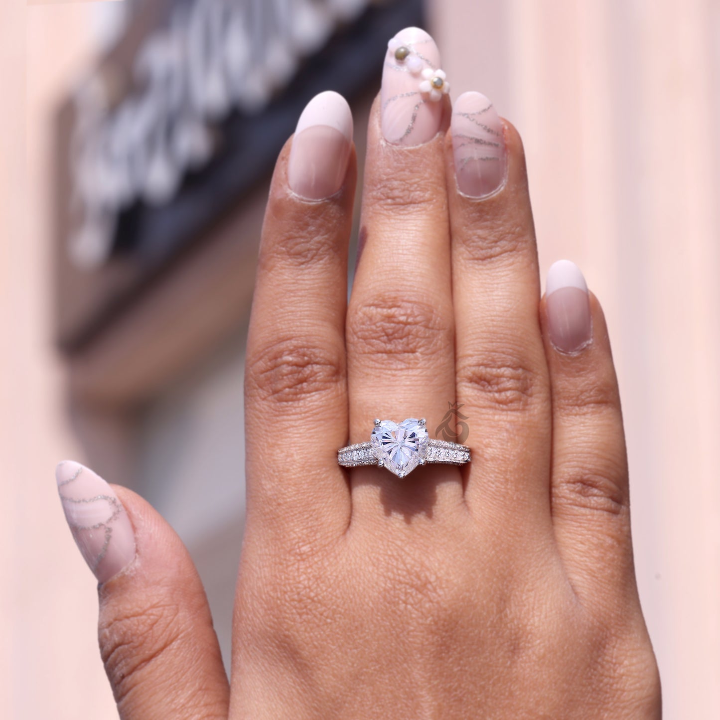 2.58CT Heart Cut Moissanite Engagement Ring, Three-Sided Pave, 14K White Gold