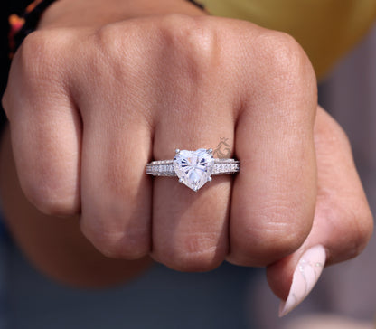 2.58CT Heart Cut Moissanite Engagement Ring, Three-Sided Pave, 14K White Gold