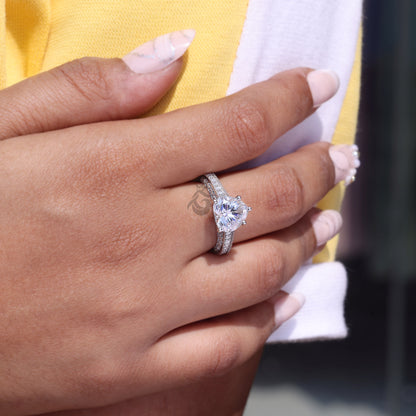 2.58CT Heart Cut Moissanite Engagement Ring, Three-Sided Pave, 14K White Gold