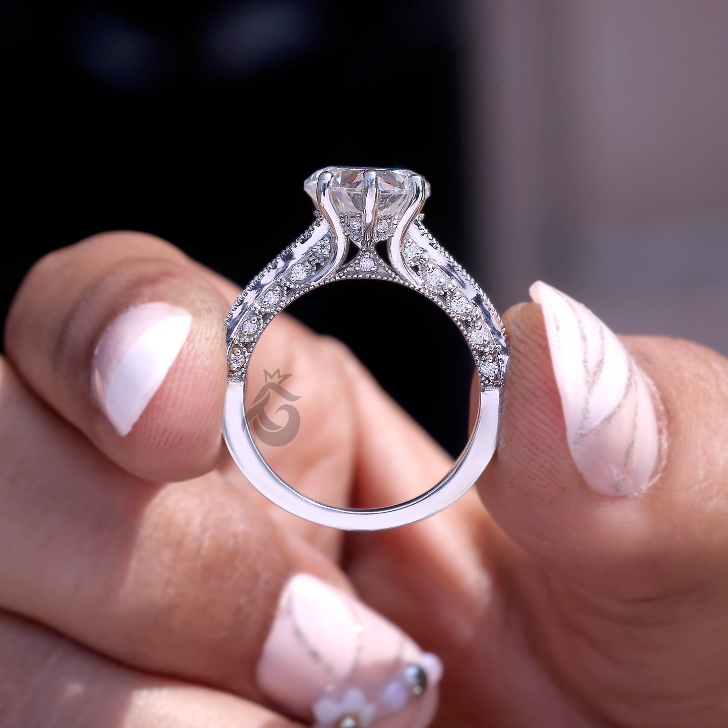 2.58CT Heart Cut Moissanite Engagement Ring, Three-Sided Pave, 14K White Gold