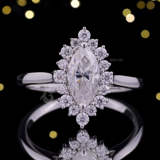0.82CT Marquise Moissanite Engagement Ring – 14K Gold Cluster Halo Floral Wedding Ring