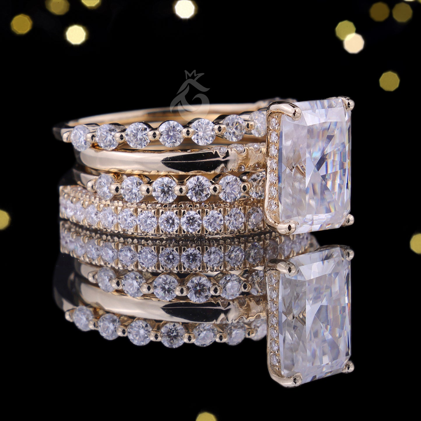 2CT Radiant Cut Moissanite 4PC Wedding Ring Set – 14K Gold Micro Pavé Eternity Bridal Set