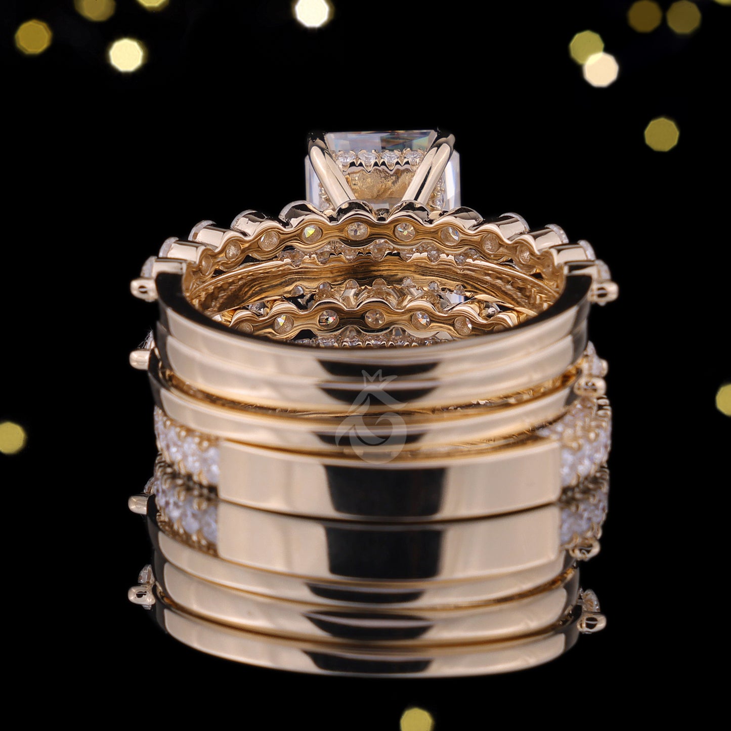 2CT Radiant Cut Moissanite 4PC Wedding Ring Set – 14K Gold Micro Pavé Eternity Bridal Set