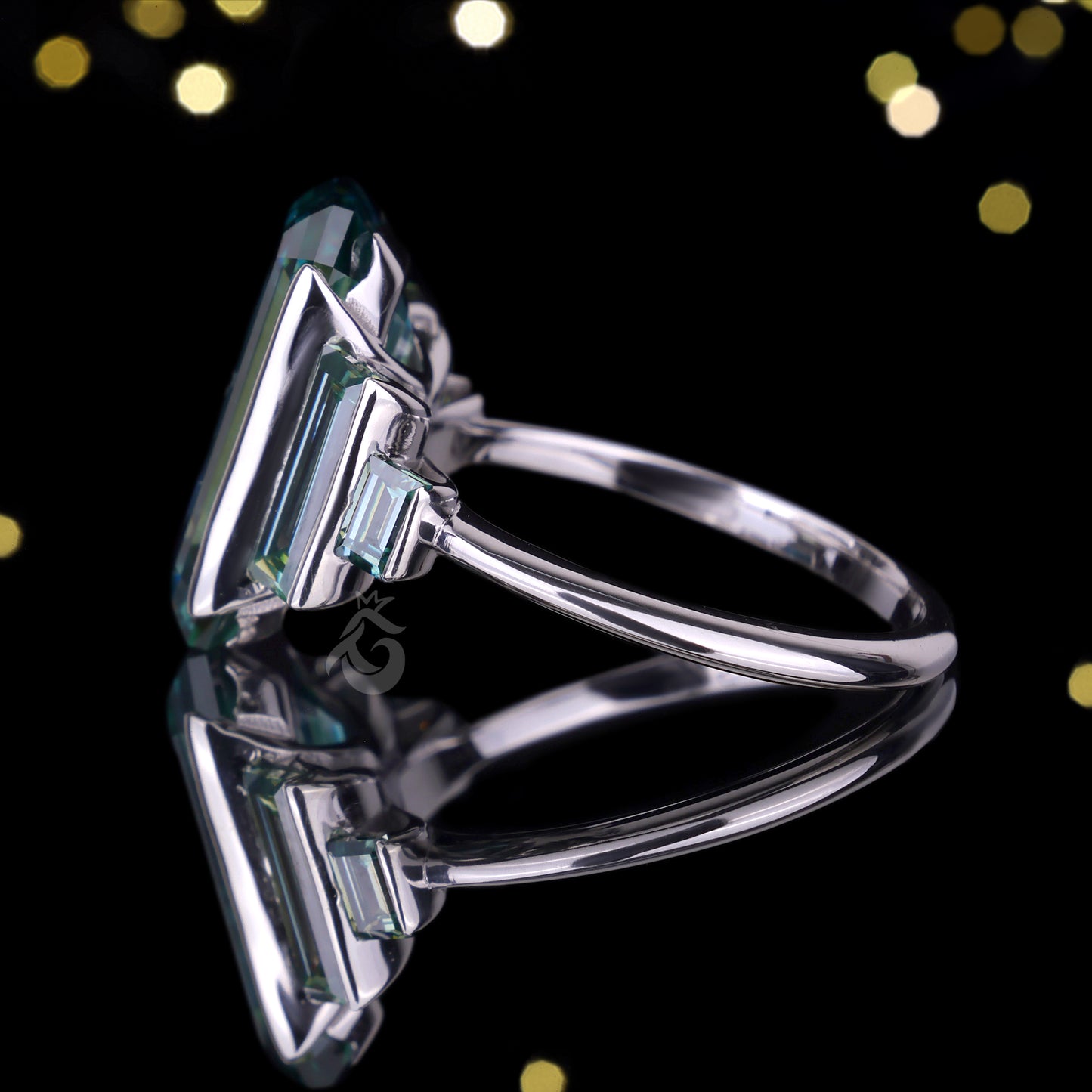 Emerald & Baguette Green Moissanite Ring – 925 Art Deco Five-Stone Engagement Ring