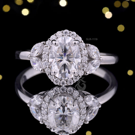 Oval Halo Moissanite Engagement Ring – 10K Gold Marquise Side Stone Bridal & Anniversary Ring