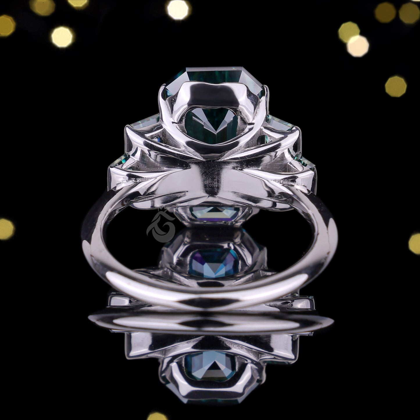 Emerald & Baguette Green Moissanite Ring – 925 Art Deco Five-Stone Engagement Ring