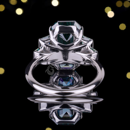 Emerald & Baguette Green Moissanite Ring – 925 Art Deco Five-Stone Engagement Ring
