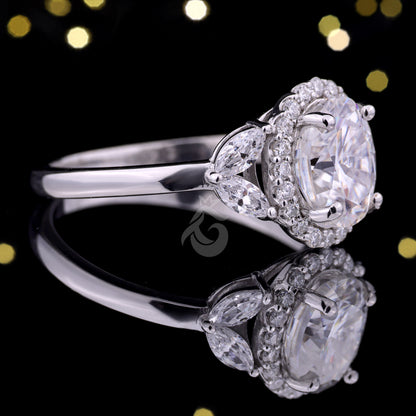 Oval Halo Moissanite Engagement Ring – 10K Gold Marquise Side Stone Bridal & Anniversary Ring