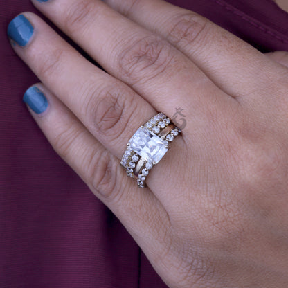 2CT Radiant Cut Moissanite 4PC Wedding Ring Set – 14K Gold Micro Pavé Eternity Bridal Set