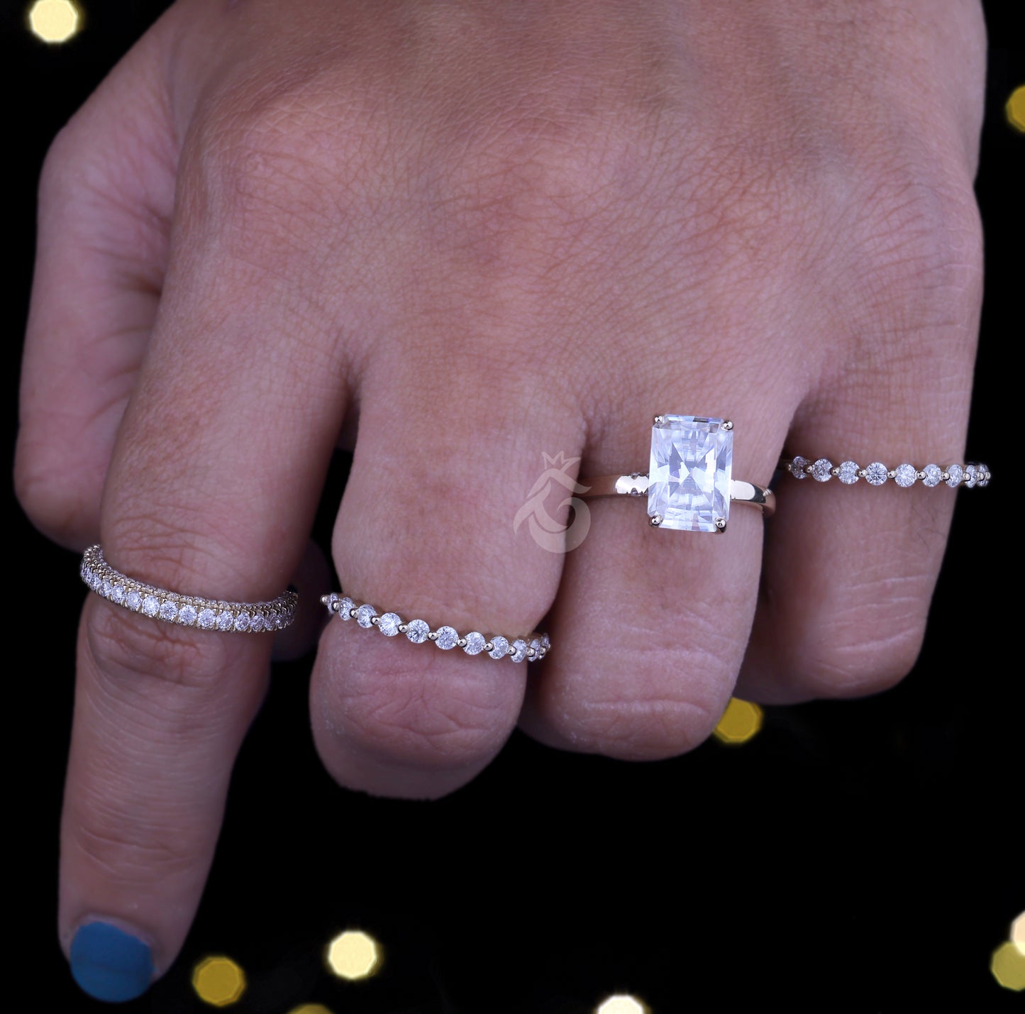 2CT Radiant Cut Moissanite 4PC Wedding Ring Set – 14K Gold Micro Pavé Eternity Bridal Set