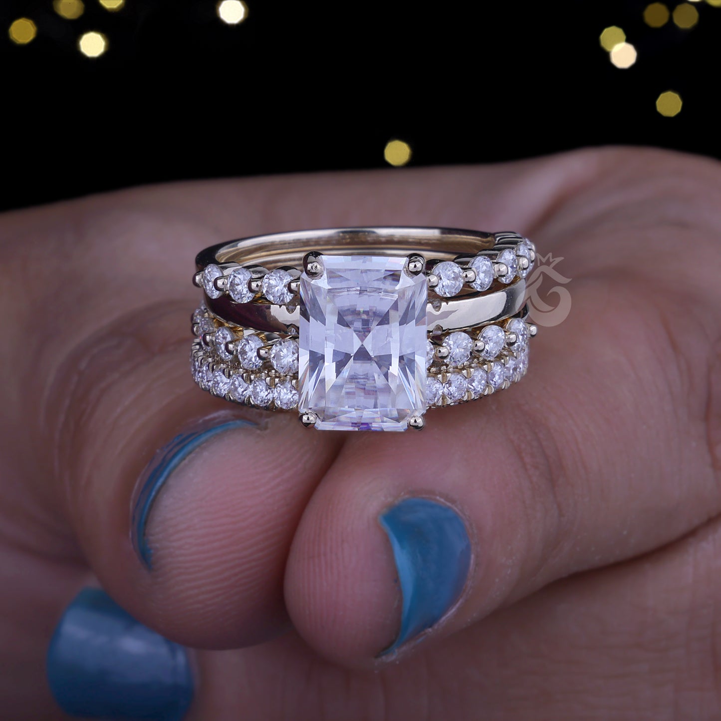 2CT Radiant Cut Moissanite 4PC Wedding Ring Set – 14K Gold Micro Pavé Eternity Bridal Set