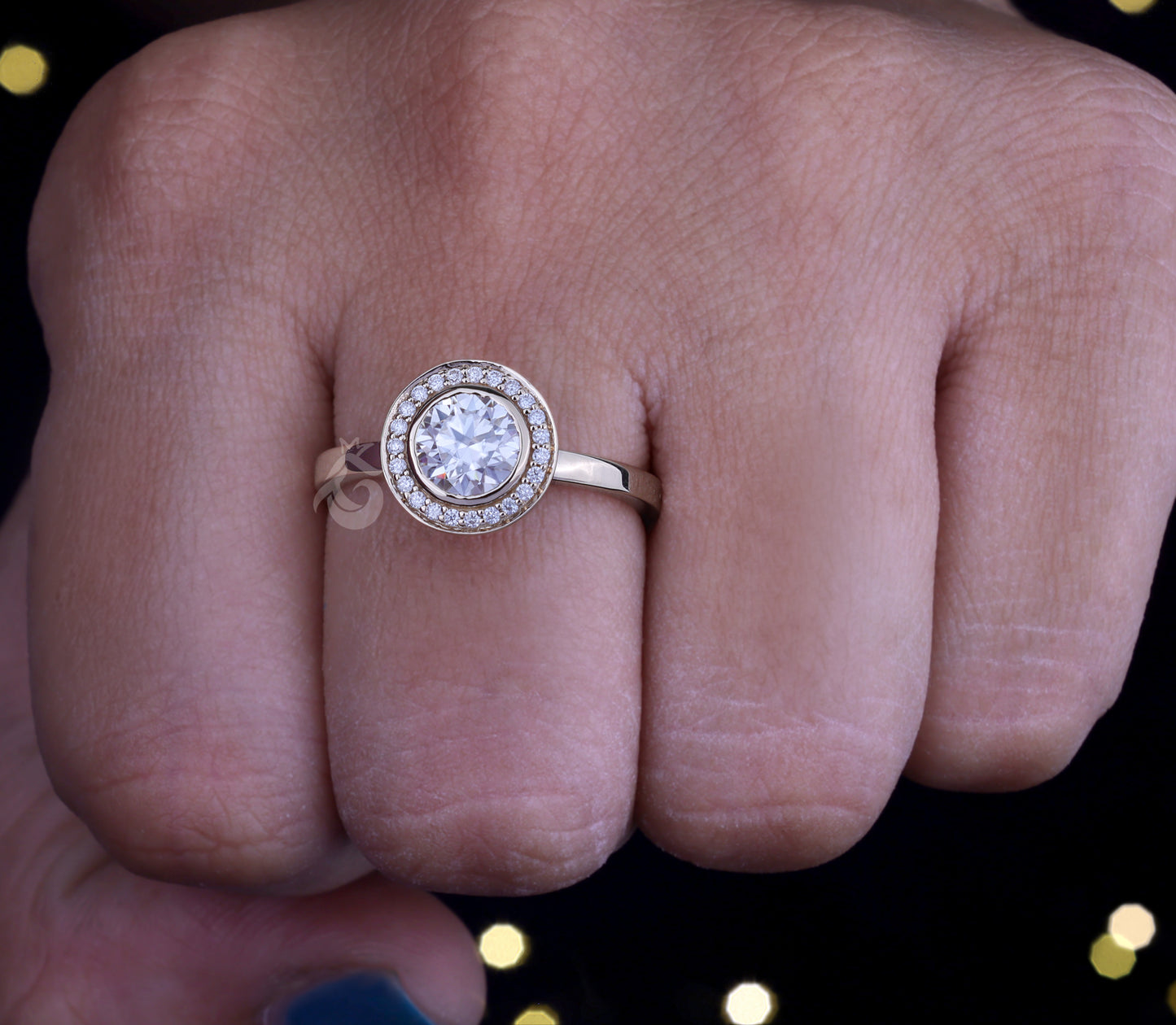 1CT Round Halo Moissanite Engagement Ring, 14K Yellow Gold Bezel Set Ring, Promise Ring, Wedding Ring for Her