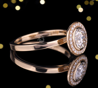 1CT Round Halo Moissanite Engagement Ring, 14K Yellow Gold Bezel Set Ring, Promise Ring, Wedding Ring for Her