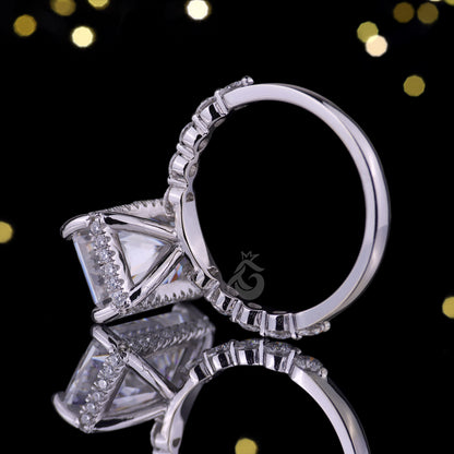 14K White Gold Radiant & Round Cut Moissanite Engagement Ring, 8.54 TCW Hidden Halo Solitaire Wedding Ring, Anniversary Gift