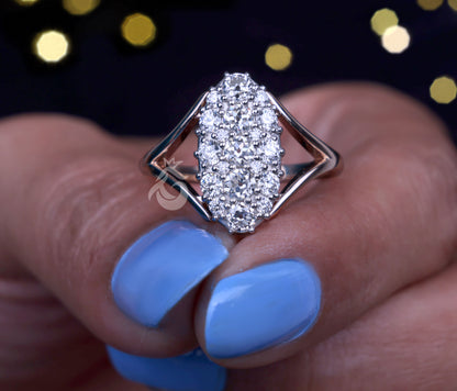 Celebrity Style Victorian Wedding Ring, 1.15 TCW OEC Moissanite Oval Cluster Ring, Two-Tone Anniversary Ring