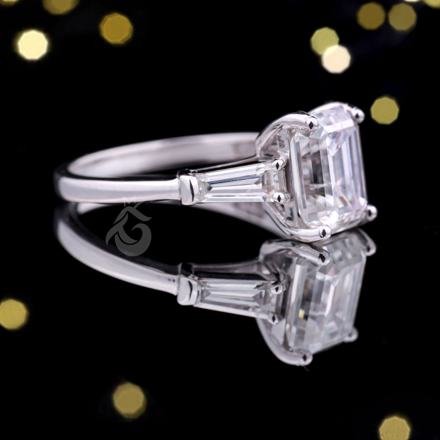 2.56 CT Emerald Cut Moissanite Three Stone Ring, Tapered Baguette Engagement Ring, Wedding & Anniversary Ring