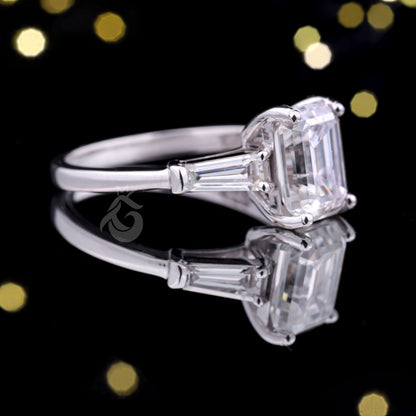 2.56 CT Emerald Cut Moissanite Three Stone Ring, Tapered Baguette Engagement Ring, Wedding & Anniversary Ring