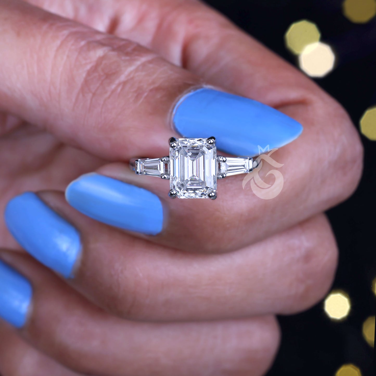 2.56 CT Emerald Cut Moissanite Three Stone Ring, Tapered Baguette Engagement Ring, Wedding & Anniversary Ring