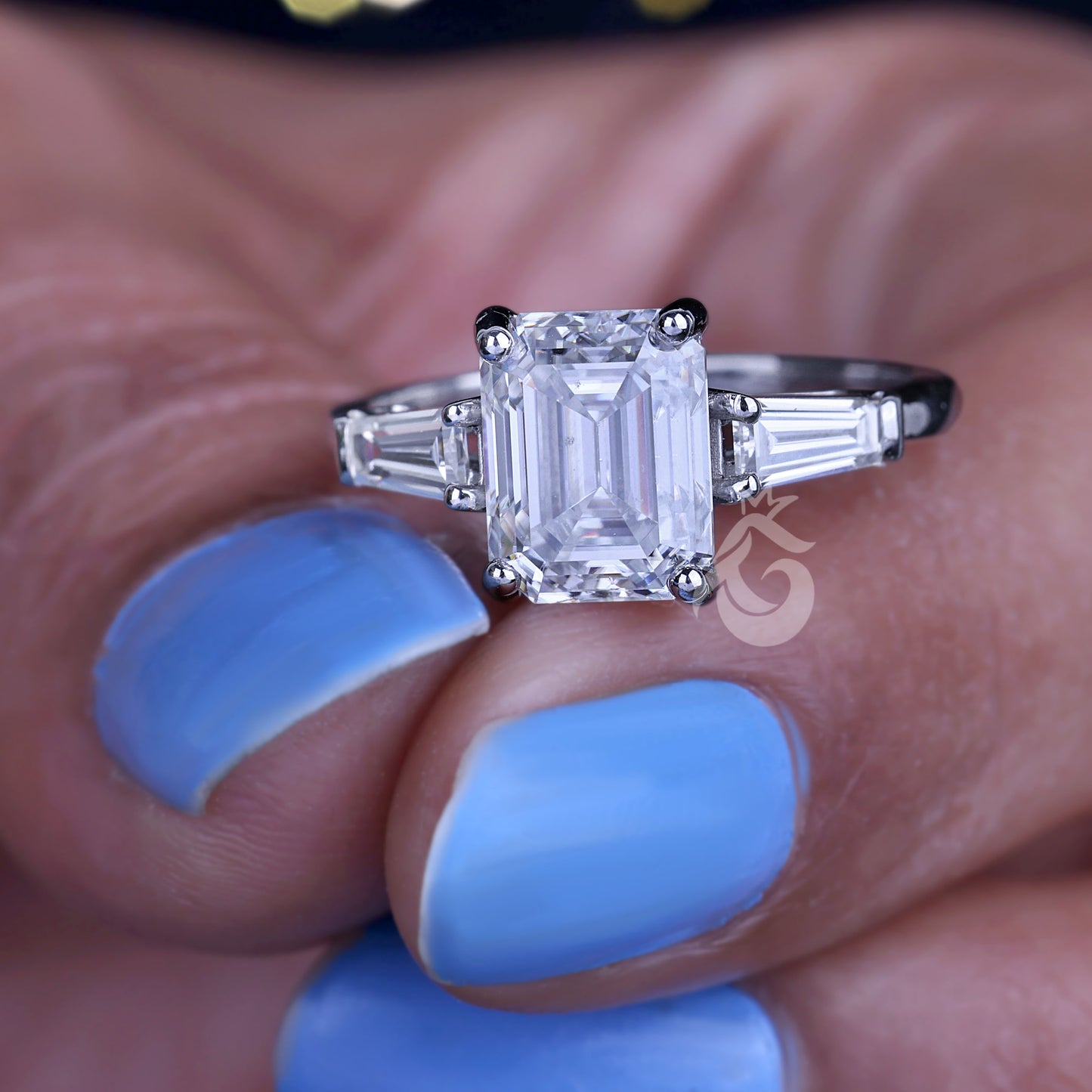 2.56 CT Emerald Cut Moissanite Three Stone Ring, Tapered Baguette Engagement Ring, Wedding & Anniversary Ring