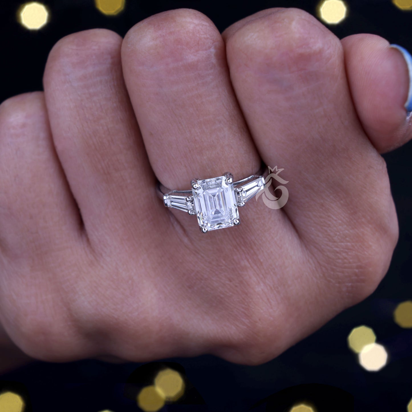2.56 CT Emerald Cut Moissanite Three Stone Ring, Tapered Baguette Engagement Ring, Wedding & Anniversary Ring