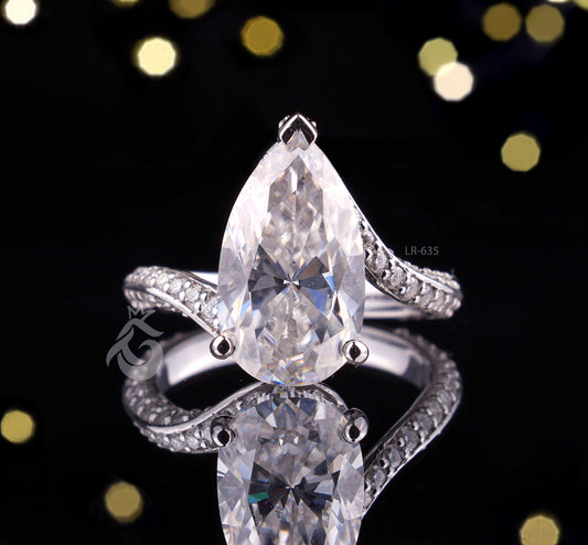 Bypass Style Pear Cut Moissanite Engagement Ring, 14x8 MM Teardrop Ring, 14K White Gold Proposal Ring