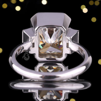 6.05 TCW Yellow Radiant Moissanite Engagement Ring, Three Stone, Bezel Set