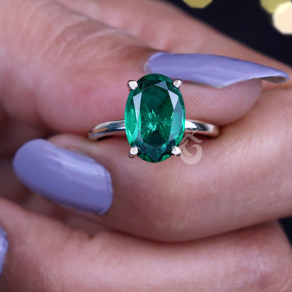 Green Moissanite Engagement Ring, 3.06 CT Oval Cut, 10K/14K Yellow Gold Wedding Promise Ring