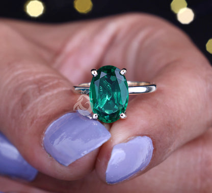 Green Moissanite Engagement Ring, 3.06 CT Oval Cut, 10K/14K Yellow Gold Wedding Promise Ring