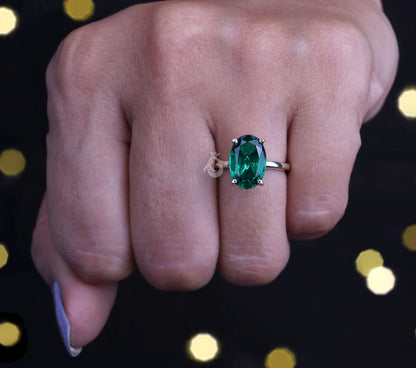 Green Moissanite Engagement Ring, 3.06 CT Oval Cut, 10K/14K Yellow Gold Wedding Promise Ring