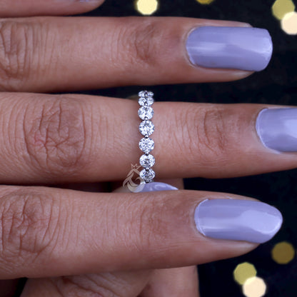 Round Cut Moissanite Full Eternity Band, Floating Bubble Prong Ring, Stackable Wedding Band