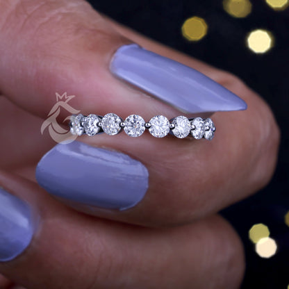 Round Cut Moissanite Full Eternity Band, Floating Bubble Prong Ring, Stackable Wedding Band