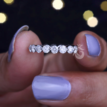 Round Cut Moissanite Full Eternity Band, Floating Bubble Prong Ring, Stackable Wedding Band