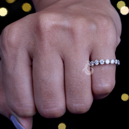 Round Cut Moissanite Full Eternity Band, Floating Bubble Prong Ring, Stackable Wedding Band