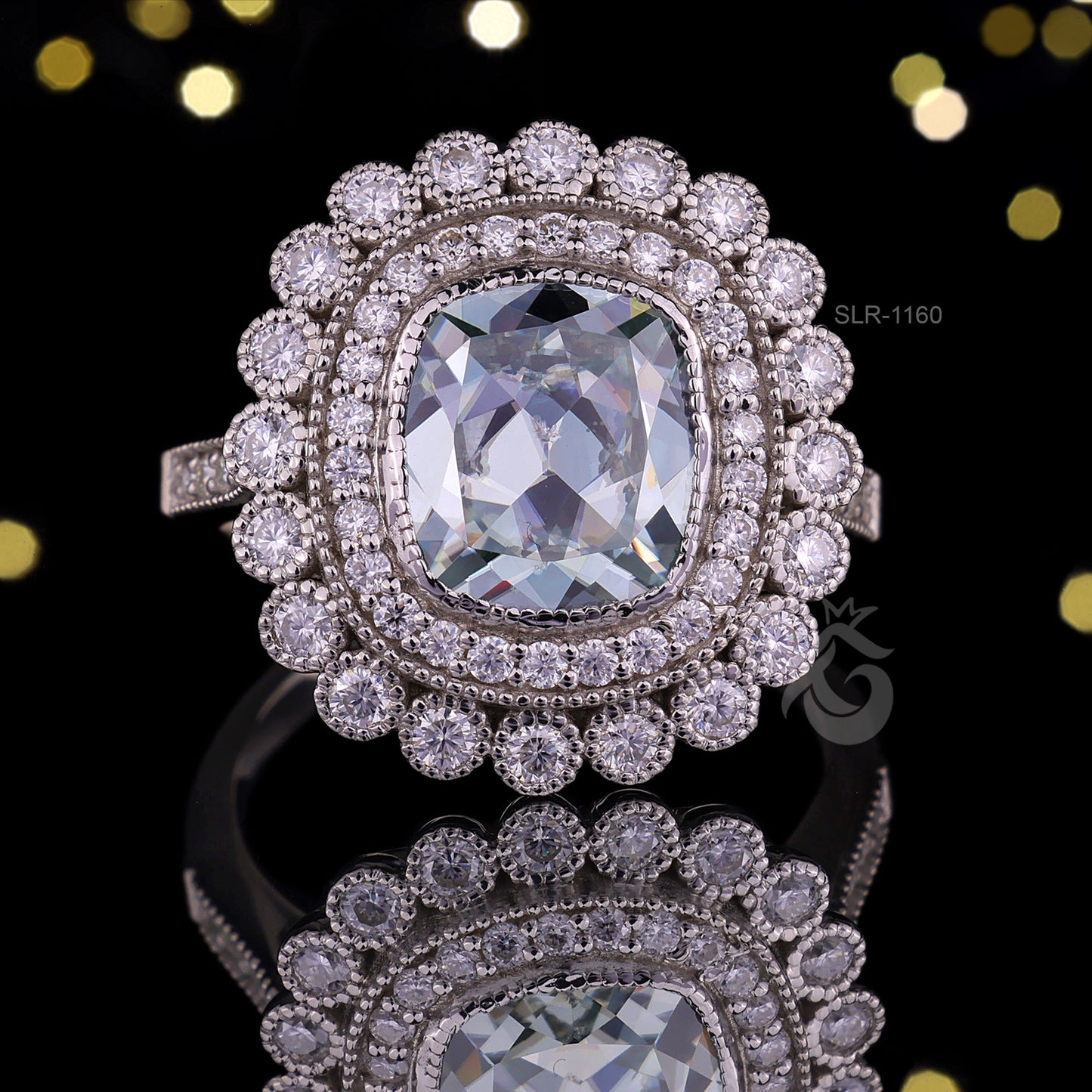 4.41CT Vintage Cushion Moissanite Engagement Ring, Milgrain Bezel Double Halo