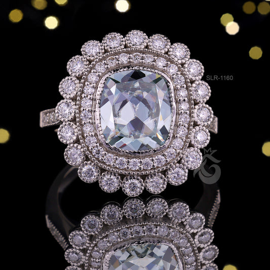 4.41CT Vintage Cushion Moissanite Engagement Ring, Milgrain Bezel Double Halo