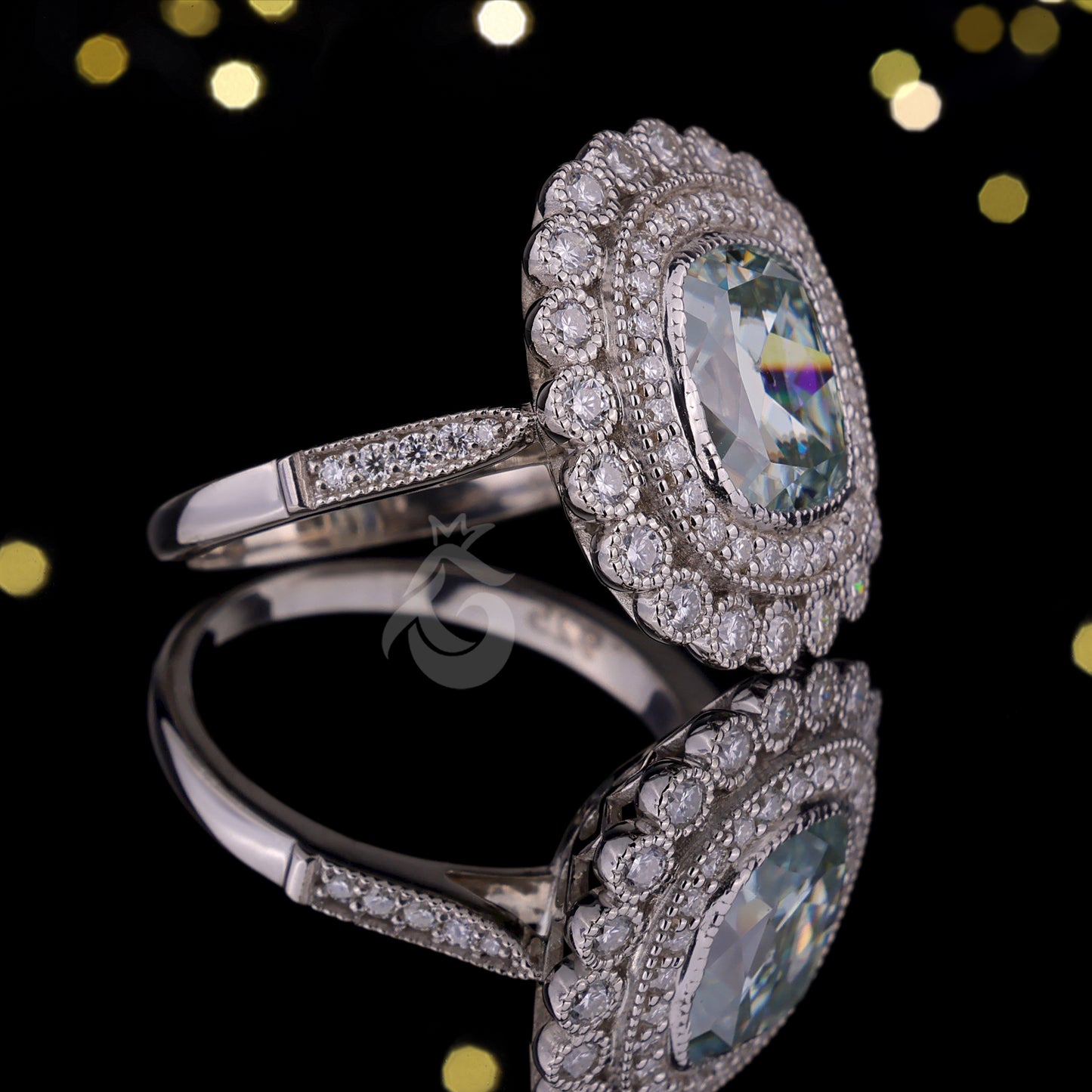 4.41CT Vintage Cushion Moissanite Engagement Ring, Milgrain Bezel Double Halo