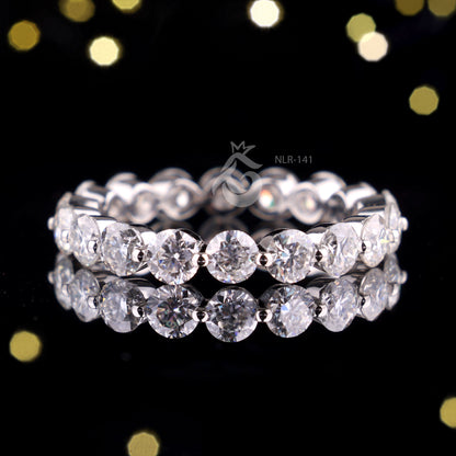 Round Cut Moissanite Full Eternity Band, Floating Bubble Prong Ring, Stackable Wedding Band