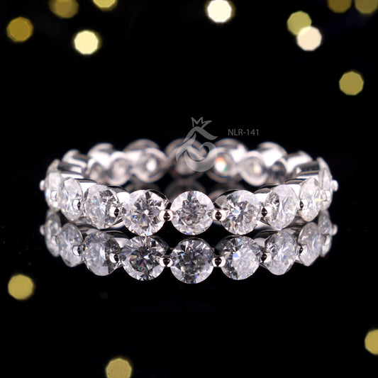 Round Cut Moissanite Full Eternity Band, Floating Bubble Prong Ring, Stackable Wedding Band