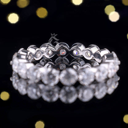 Round Cut Moissanite Full Eternity Band, Floating Bubble Prong Ring, Stackable Wedding Band