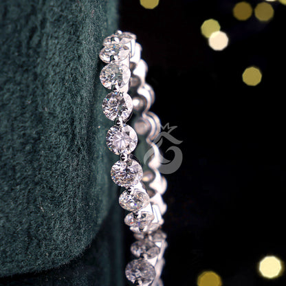 Round Cut Moissanite Full Eternity Band, Floating Bubble Prong Ring, Stackable Wedding Band