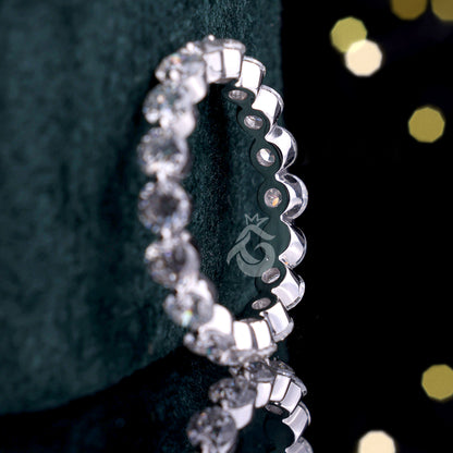 Round Cut Moissanite Full Eternity Band, Floating Bubble Prong Ring, Stackable Wedding Band