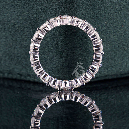 Round Cut Moissanite Full Eternity Band, Floating Bubble Prong Ring, Stackable Wedding Band